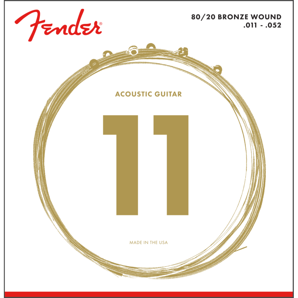 Fender 80/20 Bronze Acoustic Strings, Ball End, 70CL .011-.052 Gauges, (6)