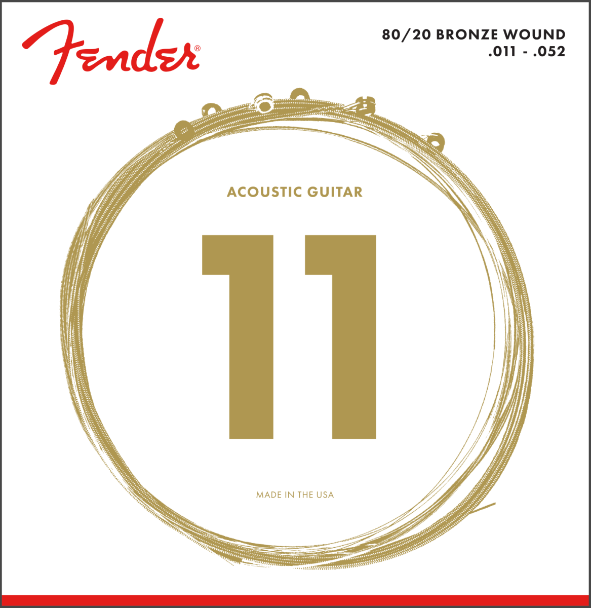 Fender 80/20 Bronze Acoustic Strings, Ball End, 70CL .011-.052 Gauges, (6)