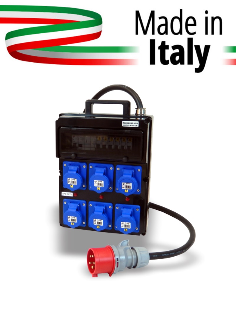 Extreme QUADRO CORRENTE CERTIFICATO MADE IN ITALY POWER-BOX POLICARBONATO NERO PRESSACAVO METALLO SPIE RETE DA SPINA 32A MASCHIO