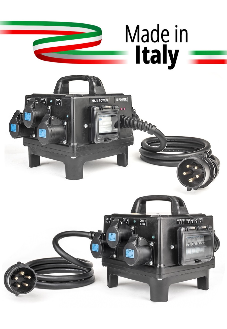 Extreme POWER-BOX QUALITAâ€™ GOMMA BUTILICA VULCANIZZATA SPINA 32A 5P 6 PRESE CEE 16A 3P SPIE RETE DOPPIA PROTEZIONE RCCB 40A + 