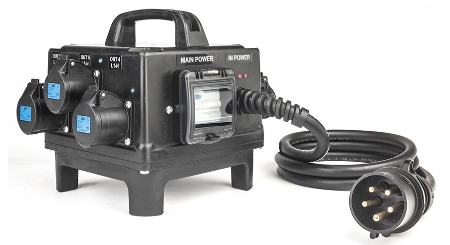 Extreme POWER-BOX QUALITAâ€™ GOMMA BUTILICA VULCANIZZATA SPINA 32A 5P 6 PRESE CEE 16A 3P SPIE RETE DOPPIA PROTEZIONE RCCB 40A + 