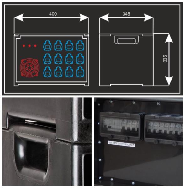 Extreme POWER-BOX PORTATILE SPIE RETE INGRESSO SPINA 32A MASCHIO 5P USCITE 6 PRESE CEE 16A 2P+ 3 SCHUKO 16A + 32A 5P LOOP