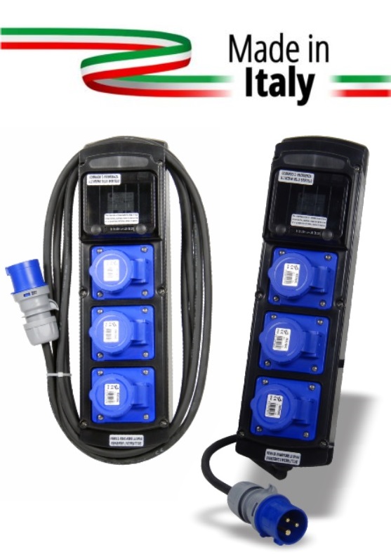 Extreme POWER-BOX PORTATILE INGRESSO SPINA 16A MASCHIO 3P 2P+E USCITE 3 PRESE CEE 16A 3P PROTEZIONE MGTD 1N16A