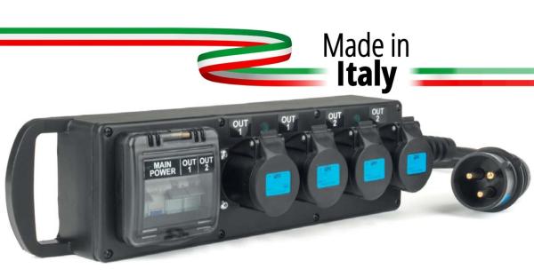 Extreme POWER-BOX PORTATILE INGRESSO SPINA 32A MASCHIO 3P CAVO 2MT USCITE 4 PRESE CEE 16A 3P PROTEZIONE 1 RCBO 32A + 2 MBC 16A