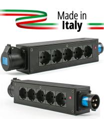 Extreme POWER-BOX NERO CIABATTA ALIMENTAZIONE PALCO MADE IN ITALY SPIA RETE INGRESSO SPINA 16A 3P 5-USCITE SHUKO E PRESA LOOP OU