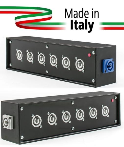 Extreme POWER-BOX NERO CIABATTA ALIMENTAZIONE PALCO POWERCON MADE IN ITALY SPIA RETE INGRESSO 16A 3P USCITE 6 20AMP POWER-OUT GR