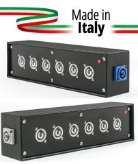 Extreme POWER-BOX NERO CIABATTA ALIMENTAZIONE PALCO POWERCON MADE IN ITALY SPIA RETE INGRESSO 16A 3P USCITE 6 20AMP POWER-OUT GR