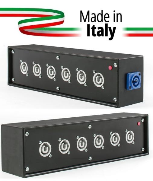 Extreme POWER-BOX NERO CIABATTA ALIMENTAZIONE PALCO POWERCON MADE IN ITALY SPIA RETE INGRESSO 20A NEUTRIK POWER-IN BLUE 6 20AMP 