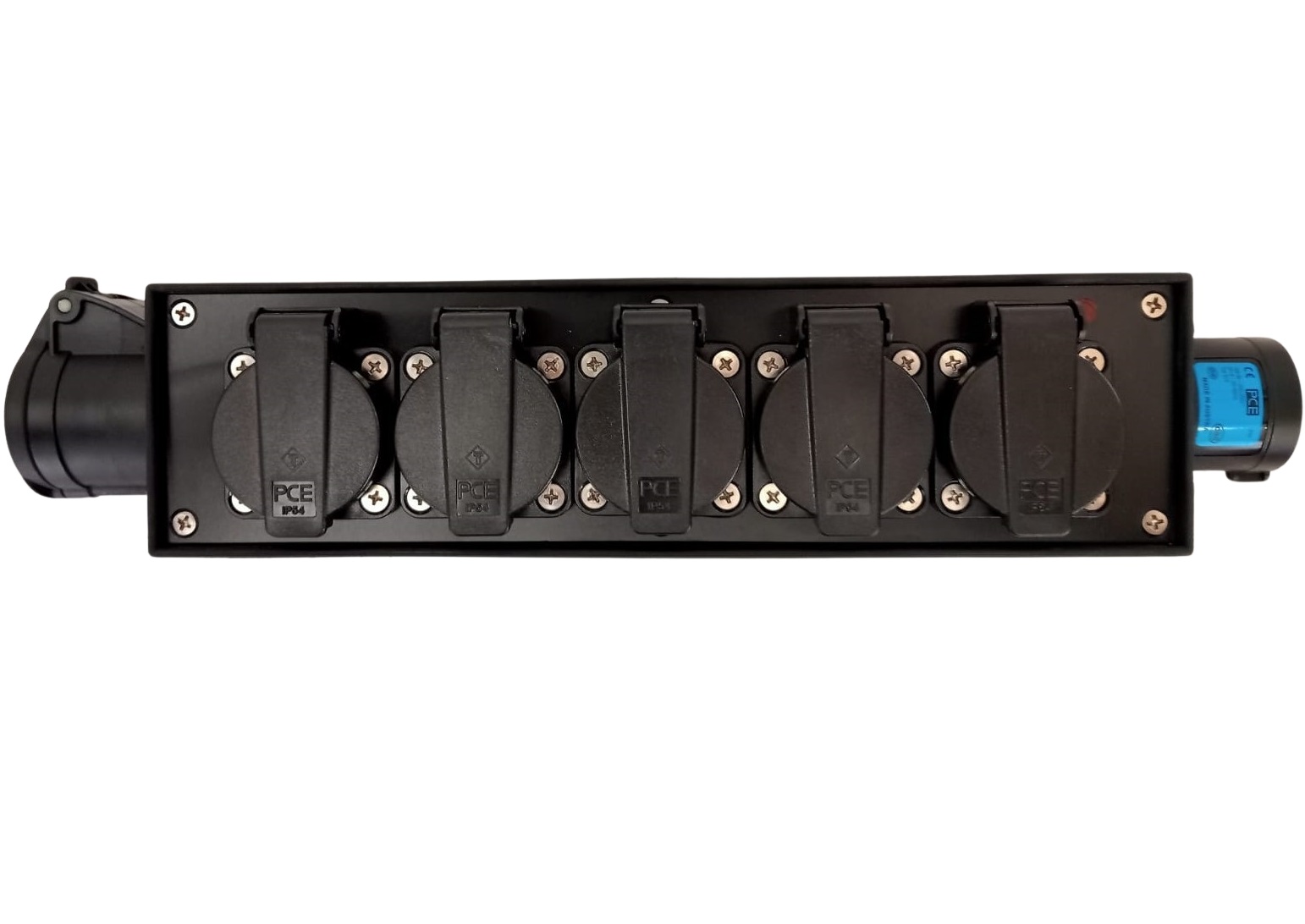 Extreme POWER-BOX NERO CIABATTA ALIMENTAZIONE PALCO MADE IN ITALY SPIA RETE INGRESSO SPINA 16A 3P 4-USCITE SHUKO 16AMP 3P IP54 E