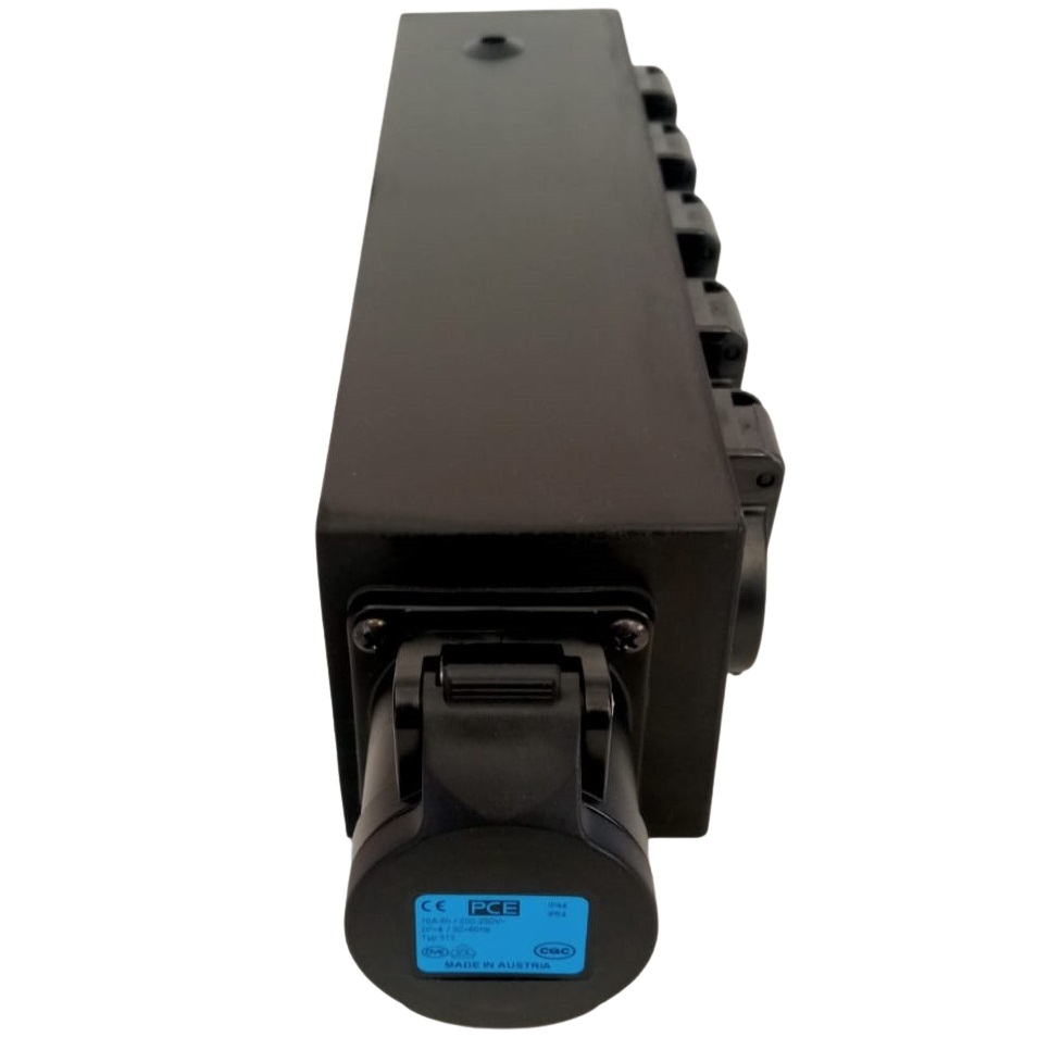 Extreme POWER-BOX NERO CIABATTA ALIMENTAZIONE PALCO MADE IN ITALY SPIA RETE INGRESSO SPINA 16A 3P 4-USCITE SHUKO 16AMP 3P IP54 E