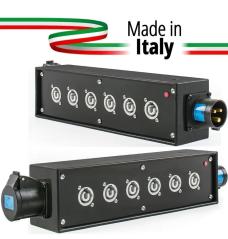 Extreme POWER-BOX NERO CIABATTA ALIMENTAZIONE PALCO POWERCON MADE IN ITALY SPIA RETE INGRESSO 16A 3P USCITE 6 20AMP POWER-OUT GR