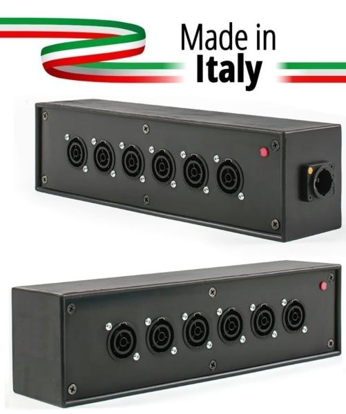 Extreme POWER-BOX NERO CIABATTA ALIMENTAZIONE PALCO POWERCON MADE IN ITALY SPIA RETE INGRESSO POWERCON TRUE1 16A USCITE 6 TRUE1 