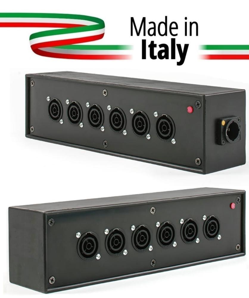 Extreme POWER-BOX NERO CIABATTA ALIMENTAZIONE PALCO POWERCON MADE IN ITALY SPIA RETE INGRESSO POWERCON TRUE1 16A USCITE 6 TRUE1