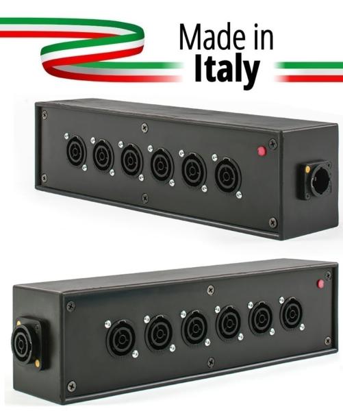 Extreme POWER-BOX NERO CIABATTA ALIMENTAZIONE PALCO POWERCON MADE IN ITALY SPIA RETE INGRESSO POWERCON TRUE1 16A USCITE 6 TRUE1 