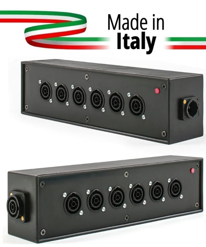 Extreme POWER-BOX NERO CIABATTA ALIMENTAZIONE PALCO POWERCON MADE IN ITALY SPIA RETE INGRESSO POWERCON TRUE1 16A USCITE 6 TRUE1 