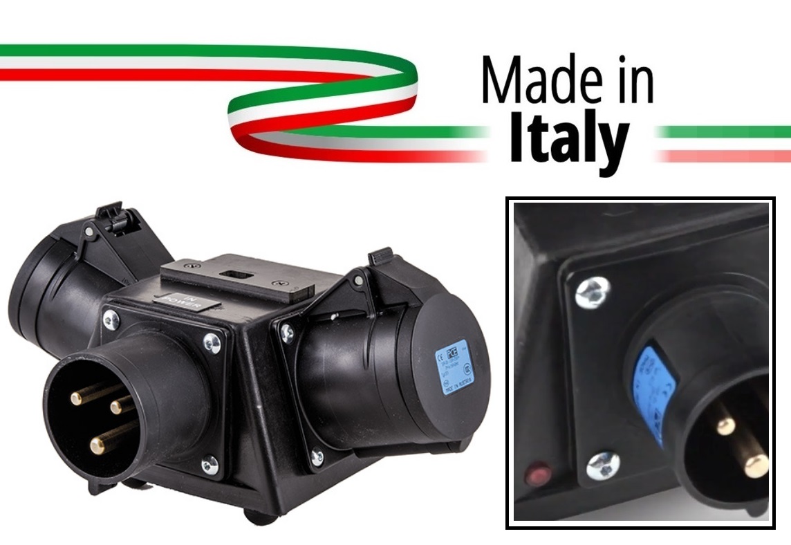 Extreme POWER-BOX NERO SPLITTER PALCO/TRUSS CIABATTA ALIMENTAZIONE MADE IN ITALY SPIA RETE INGRESSO SPINA 32A 3P USCITE 2 PRESE 