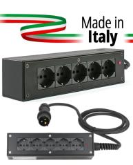 Extreme POWER-BOX NERO CIABATTA ALIMENTAZIONE PALCO MADE IN ITALY SPIA RETE INGRESSO SPINA VOLANTE 16A 3P+N+T USCITE 5 X SCHUKO 