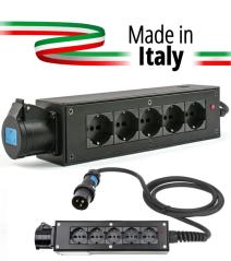 Extreme POWER-BOX NERO CIABATTA ALIMENTAZIONE PALCO MADE IN ITALY SPIA RETE INGRESSO SPINA VOLANTE 16A 3P 5-USCITE SHUKO E PRESA