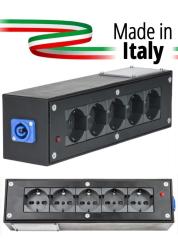 Extreme POWER-BOX NERO CIABATTA ALIMENTAZIONE PALCO MADE IN ITALY SPIA RETE INGRESSO POWERCON BLU 20A 3P POWER-IN USCITE 5 SCHUK
