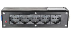 Extreme POWER-BOX NERO CIABATTA ALIMENTAZIONE PALCO MADE IN ITALY SPIA RETE INGRESSO POWERCON BLU 20A 3P POWER-IN USCITE 5 SCHUK