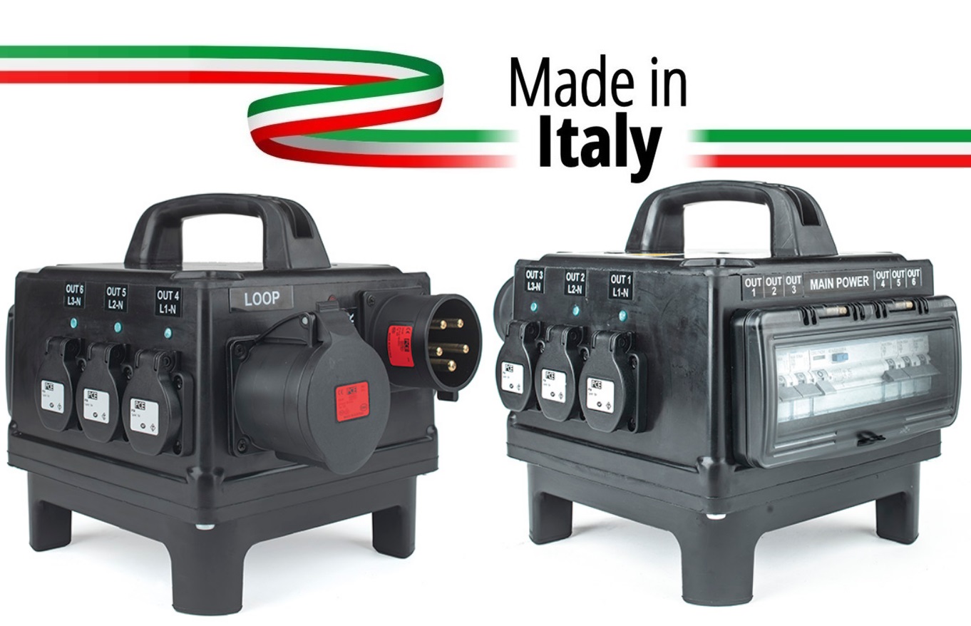 Extreme POWER-BOX QUALITAâ€™ GOMMA BUTILICA VULCANIZZATA SPINA 32A 5P 6 PRESE SCHUKO 16A 3P 230V IP54 LOOP 32A 5P OUT SPIE RETE 