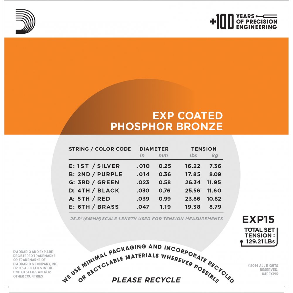 D'ADDARIO EXP15 PHOSPHORE CORDE CHITARRA ACUSTICA 10-47