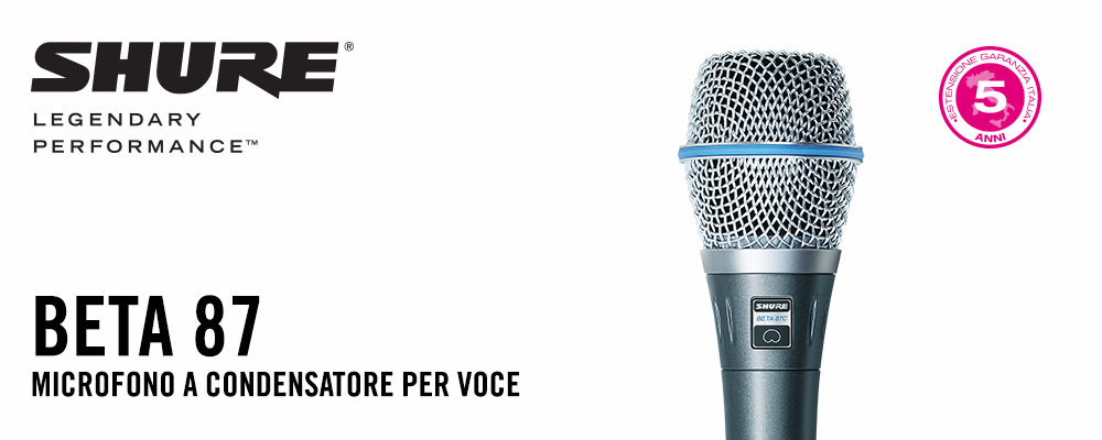 SHURE BETA 87 C MICRFONO CARDIOIDE A CONDENSATORE + CLIP A25D + CUSTODIA - GARANZIA ESTENDIBILE A 5 ANNI -