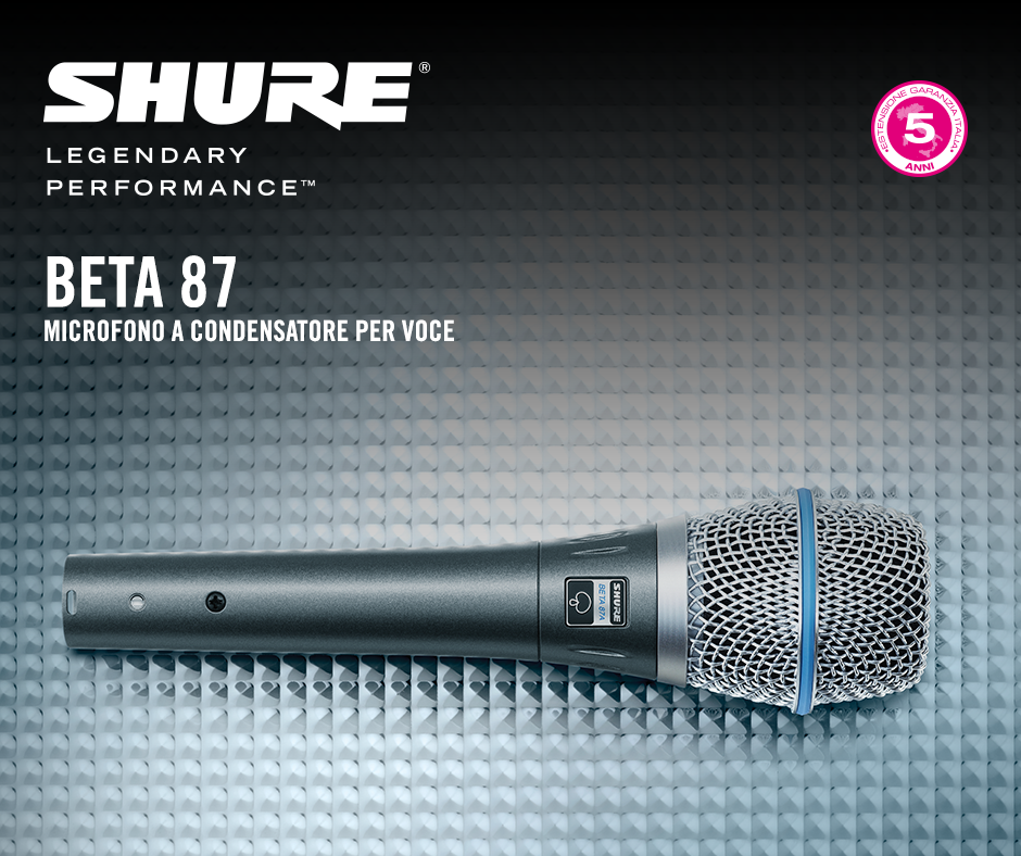 SHURE BETA 87 C MICRFONO CARDIOIDE A CONDENSATORE + CLIP A25D + CUSTODIA - GARANZIA ESTENDIBILE A 5 ANNI -