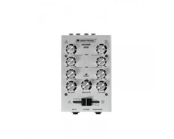 OMNITRONIC GNOME 202 SILVER MINI MIXER DJ 2 CANALI STEREO MICROFONO CUFFIA
