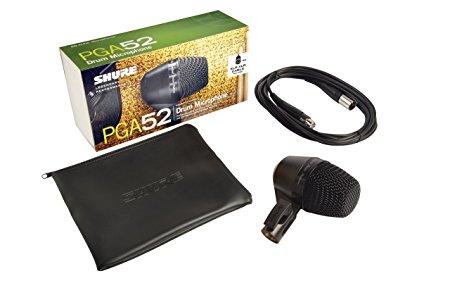 SHURE PGA52XLR MICROFONO DINAMICO CARDIOIDE CASSA GRANCASSA + CUSTODIA + ADATTATORE + CAVO XLR 4,6 M 