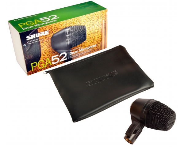 SHURE PGA52XLR MICROFONO DINAMICO CARDIOIDE CASSA GRANCASSA + CUSTODIA + ADATTATORE + CAVO XLR 4,6 M 