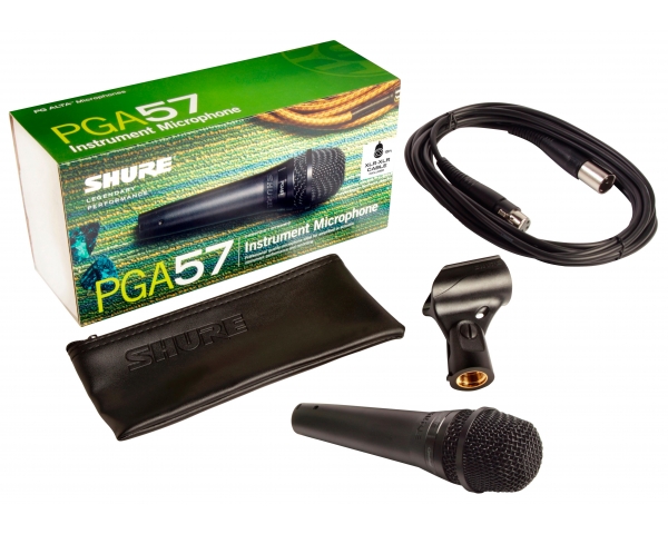 SHURE PGA57XLR MICROFONO DINAMICO CARDIOIDE PER STRUMENTI + SUPPORTO ASTA + CUSTODIA + CAVO XLR MASCHIO XLR FEMMINA