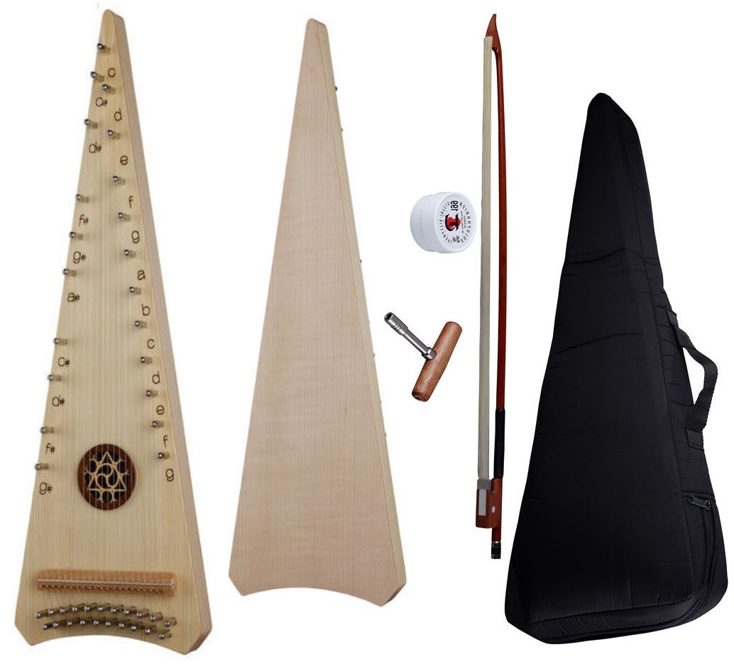 HORA SALTERIO SOPRANO ( PSALTERY ) TOP ABETE FONDO FASCE ACERO 21 CORDE CON BORSA ARCHETTO PECE E CHIAVE ACCORDATURA DO 5 - SOL 