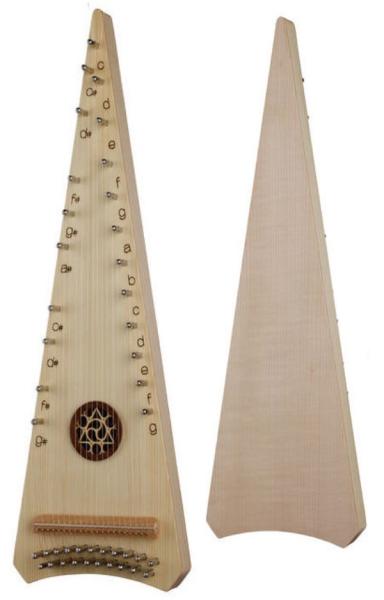 HORA SALTERIO SOPRANO ( PSALTERY ) TOP ABETE FONDO FASCE ACERO 21 CORDE CON BORSA ARCHETTO PECE E CHIAVE ACCORDATURA DO 5 - SOL 