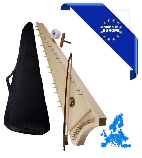 HORA SALTERIO TENORE ( TENOR PSALTERY ) TOP ABETE FONDO FASCE ACERO 30 CORDE CON BORSA ARCHETTO PECE E CHIAVE ACCORDATURA DO4-FA