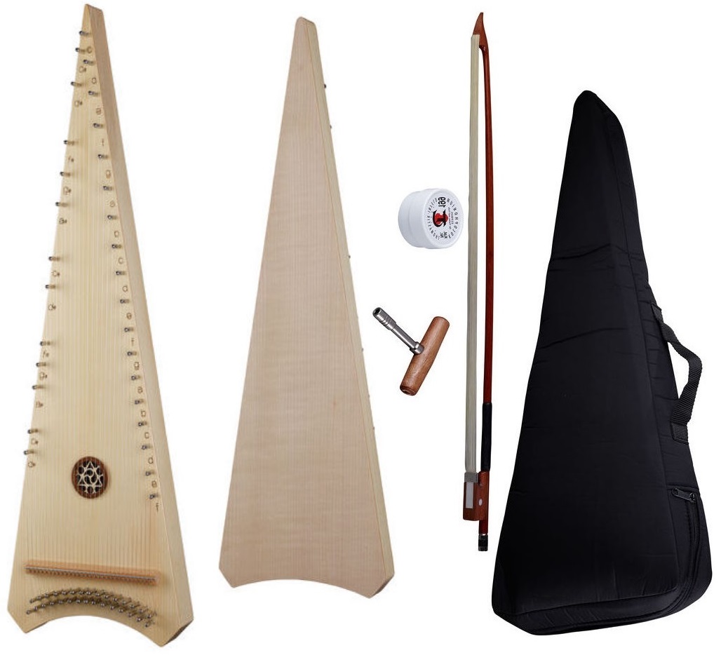 HORA SALTERIO TENORE ( TENOR PSALTERY ) TOP ABETE FONDO FASCE ACERO 30 CORDE CON BORSA ARCHETTO PECE E CHIAVE ACCORDATURA DO4-FA