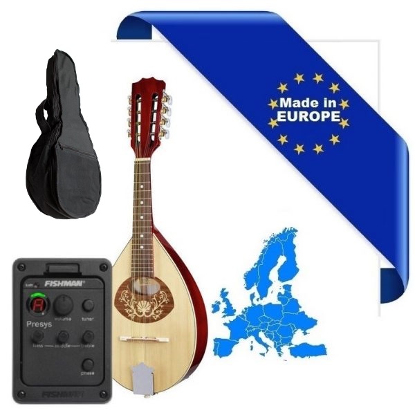 HORA MANDOLINO PORTOGHESE 2-PF MADE IN EUROPE IN MASSELLO FISHMAN PRESYS 101 TOP ABETE E ACERO FONDO FASCE MANICO SCALA 332mm + 