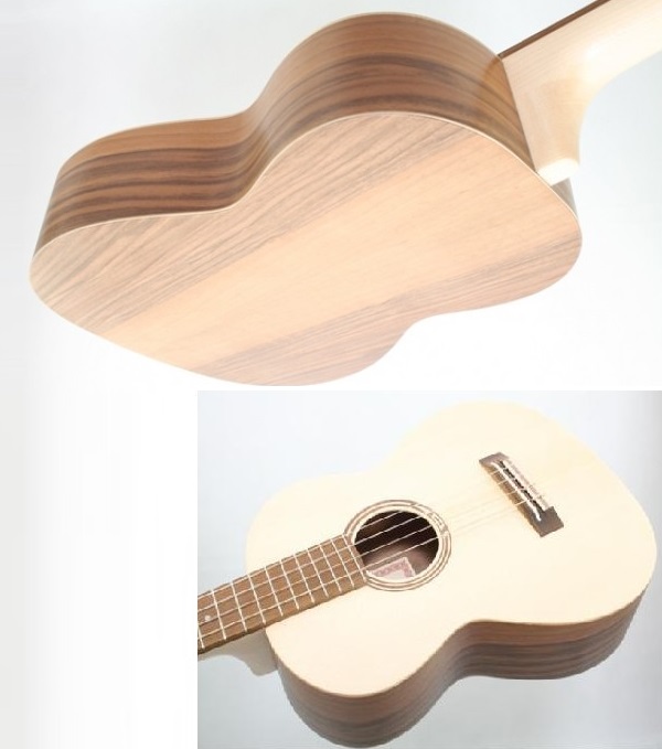 HORA UKULELE BARITONO MADE IN EUROPE TAVOLA ABETE MASSELLO FONDO FASCE NOCE TASTIERA IN PALISSANDRO