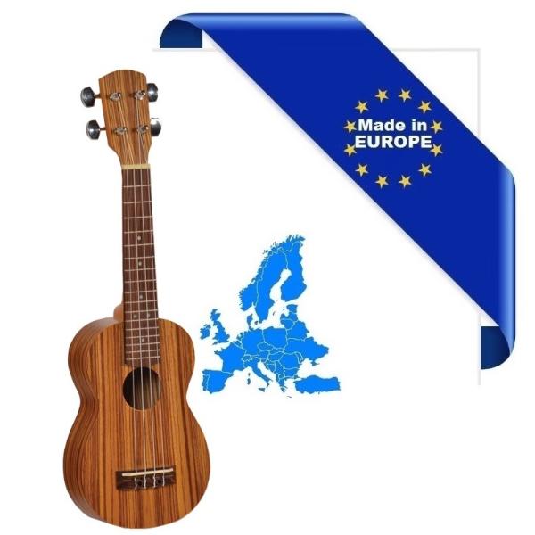 HORA UKULELE SOPRANO TOP CORPO ZEBRANO MADE IN EUROPE TAVOLA FONDO FASCE ZEBRAWOOD TASTIERA IN PALISSANDRO