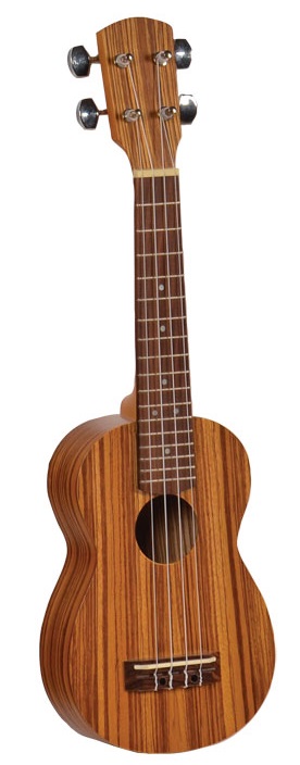 HORA UKULELE SOPRANO TOP CORPO ZEBRANO MADE IN EUROPE TAVOLA FONDO FASCE ZEBRAWOOD TASTIERA IN PALISSANDRO