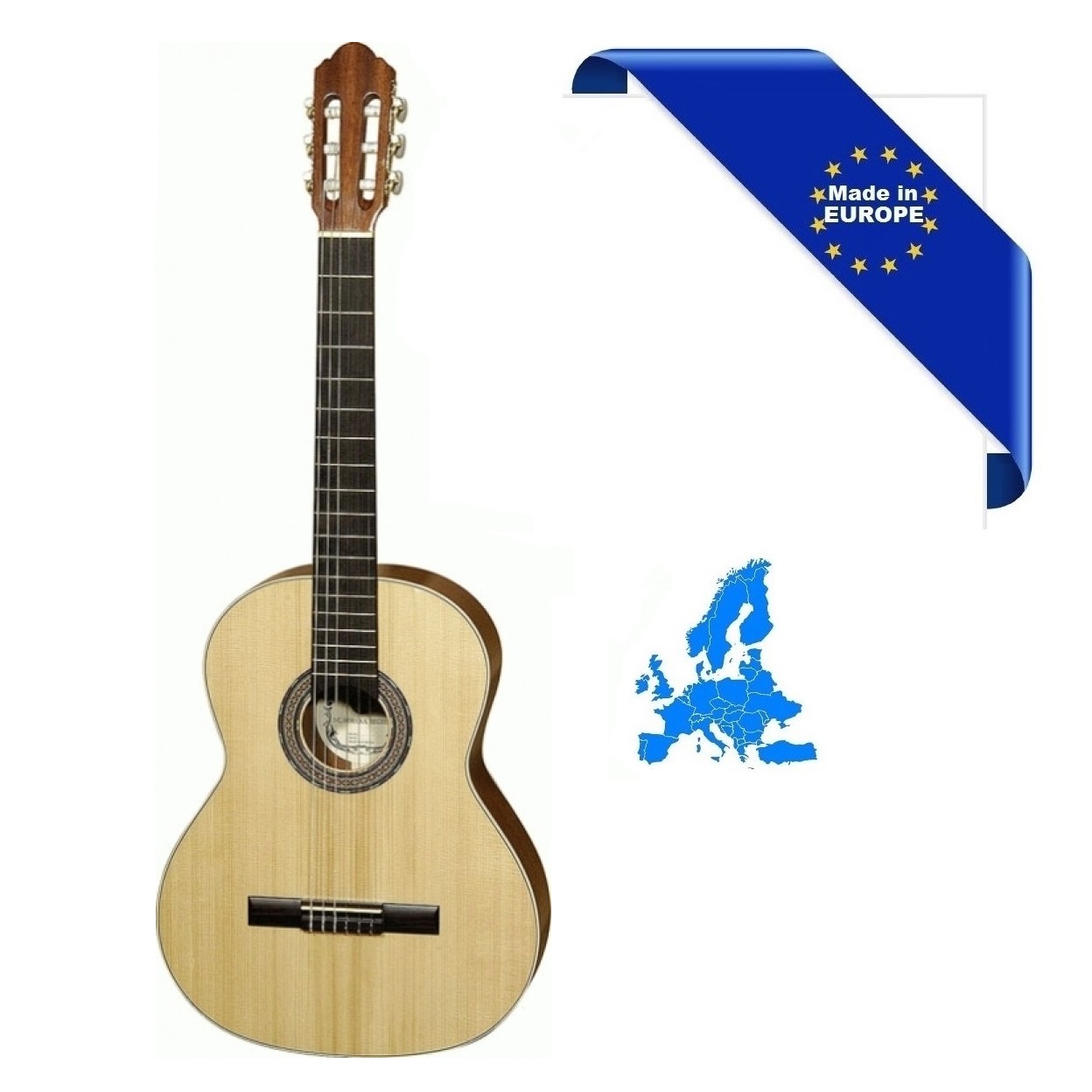 HORA CHITARRA CLASSICA 4-4 SM10 CRISTAL MADE IN EUROPE TOP ABETE MASSELLO SELEZIONATO FONDO-FASCE MOGANO MASSELLO ROSETTA INTARS