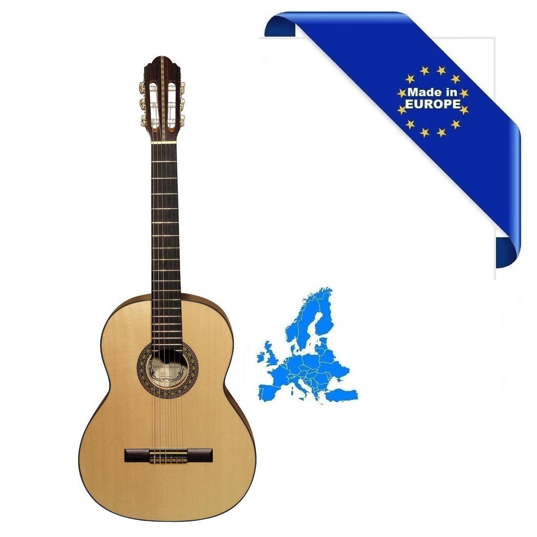 HORA CHITARRA CLASSICA 4-4 SM40 MADE IN EUROPE TOP CEDRO MASSELLO FONDO-FASCE PALISSANDRO ROSETTA INTARSIATA MANICO MOGANO TASTI