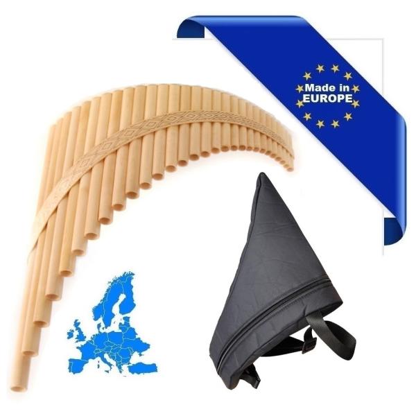 HORA FLAUTO DI PAN SOLIST CONTRABBASSO IN SOL MADE IN EUROPE + BORSA 29 CANNE SOL0-SOL4 IN ACERO FORMA CURVA ORNAMENTO INTAGLIAT