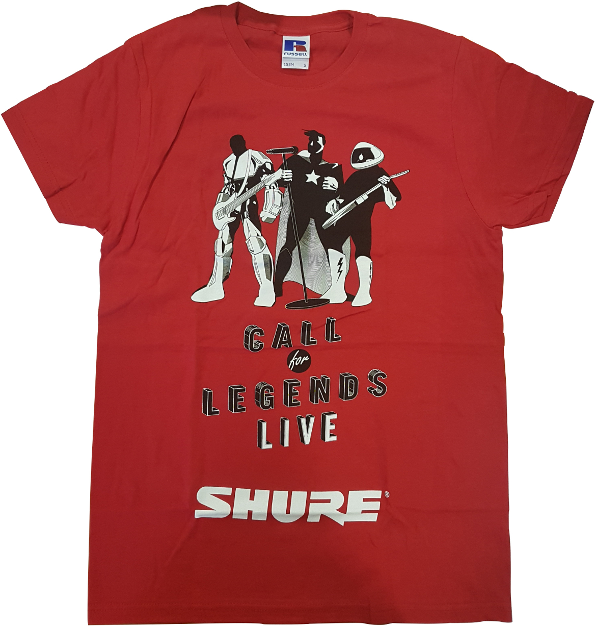 SHURE MAGLIETTA ROSSA CALL FOR LEGENDS LIVE T-SHIRT BRAND SCRITTA BIANCA SU SFONDO ROSSO