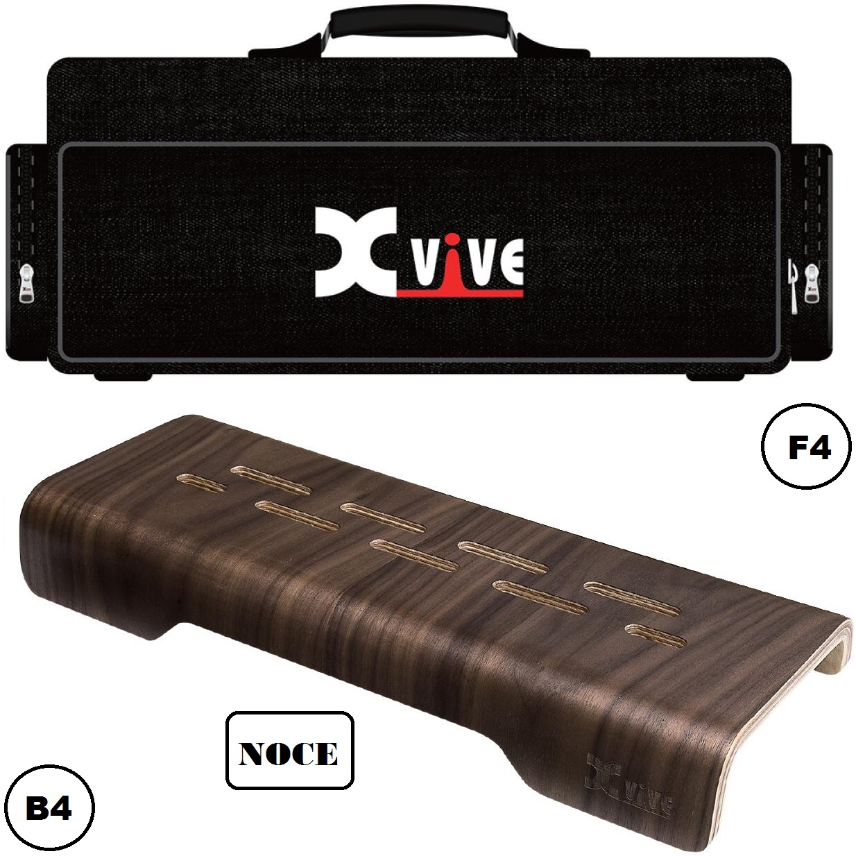 XVIVE F4+B4 FLOORBOARD PORTA PEDALI IN LEGNO DI NOCE PER PEDALINI SINGOLI FLOOR BOARD + BORSA ORIGINALE + ACCESSORI IN BUNDLE