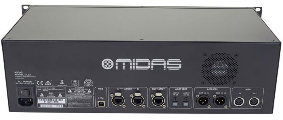 MIDAS DL32 STAGE BOX DIGITALE PER SERIE M32 CON 32 PREAMPLIFICATORI MICROFONICI 16 USCITE XLR OUT ULTRANET ADAT AESEBU MIDI