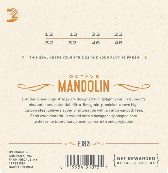 D'ADDARIO EJ80 CORDE PER OCTAVE MANDOLIN PHOSPHOR BRONZE 12-46