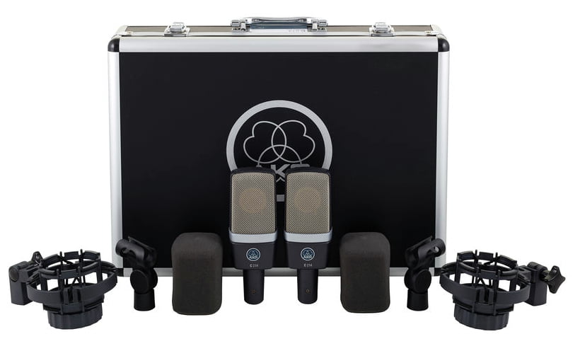AKG ACOUSTIC AKG C214 SET 2 MICROFONI STUDIO E LIVE A CONDENSATORE LARGO DIAFRAMMA VOCE E STRUMENTI + SOSPENSIONE A RAGNO + CUST