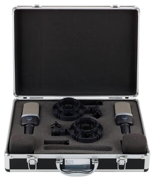 AKG ACOUSTIC AKG C214 SET 2 MICROFONI STUDIO E LIVE A CONDENSATORE LARGO DIAFRAMMA VOCE E STRUMENTI + SOSPENSIONE A RAGNO + CUST