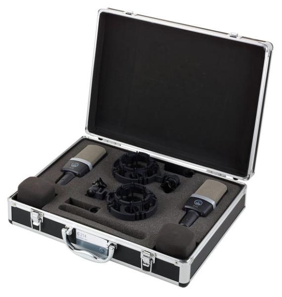 AKG ACOUSTIC AKG C214 SET 2 MICROFONI STUDIO E LIVE A CONDENSATORE LARGO DIAFRAMMA VOCE E STRUMENTI + SOSPENSIONE A RAGNO + CUST
